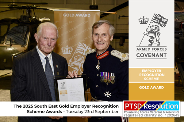 PTSD Resolution Gold Award for exceptional Armed Forces support